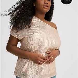 Gold Sequin One-Shoulder Top